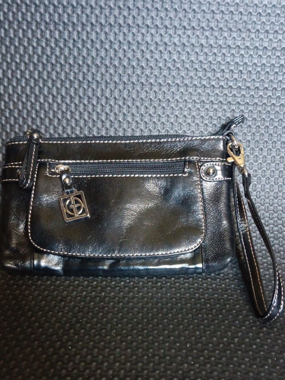 Black Leather Wristlet Clutch